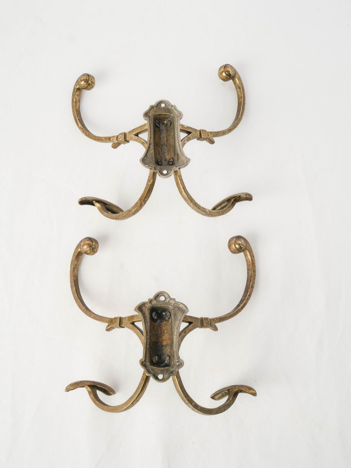 Pair of Vintage Wall-Mounted Brass Coat Hangers - 8¾"