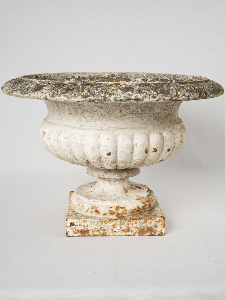 Late 19th-Century Cast-Iron Campana Planter w/ White Patina - 13"