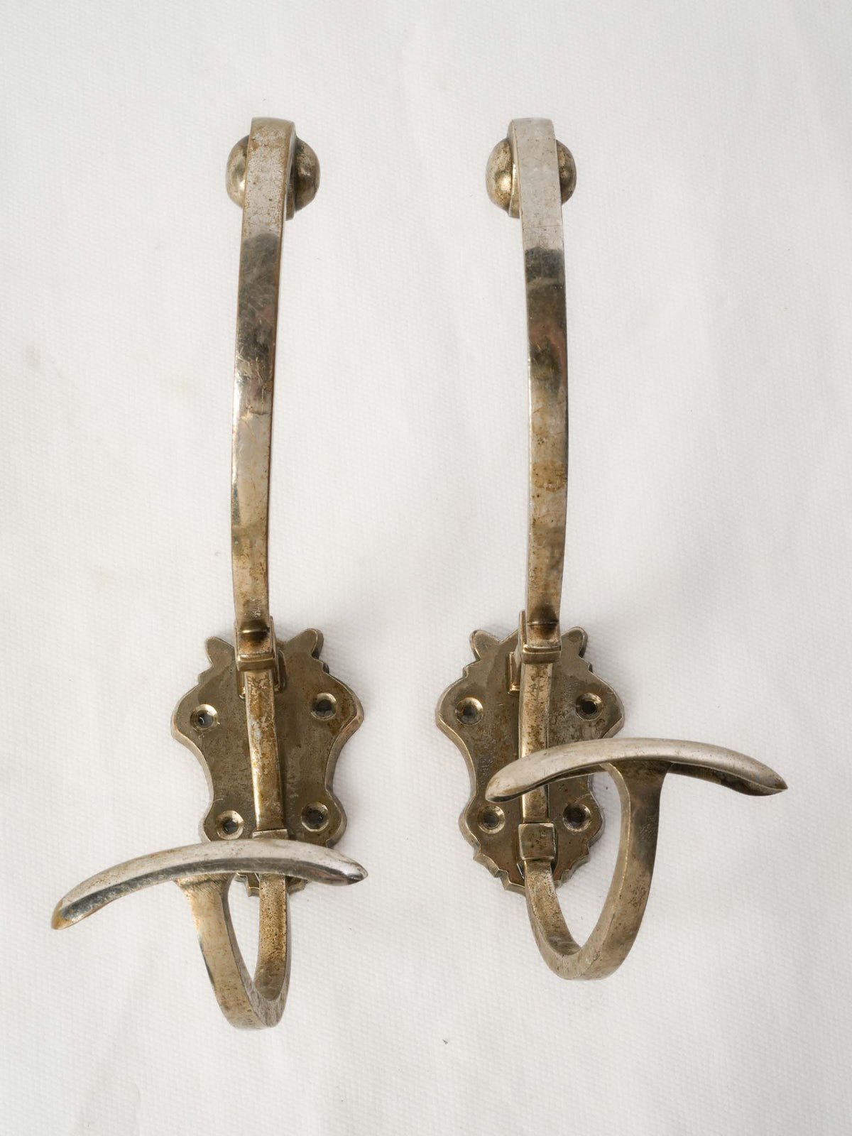 Set of Four Vintage Metal Wall Hooks w/ Scrolling Arms - 7½"