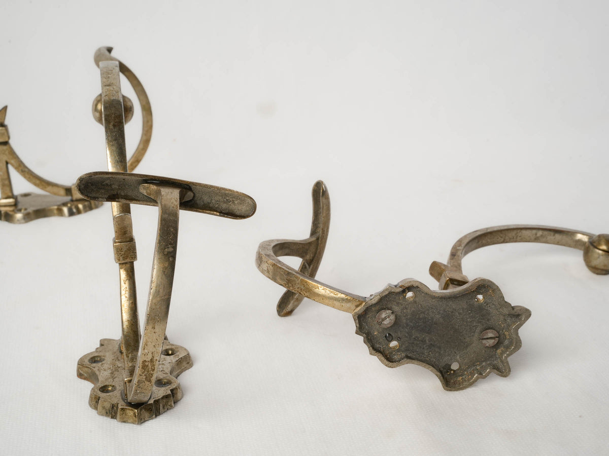 Set of Four Vintage Metal Wall Hooks w/ Scrolling Arms - 7½"