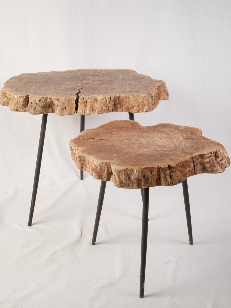 1960s French Organic Modern Nesting Tables w/ Natural Wood Tops - 24¾"