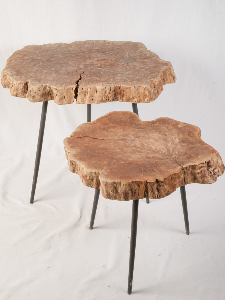 1960s French Organic Modern Nesting Tables w/ Natural Wood Tops - 24¾"