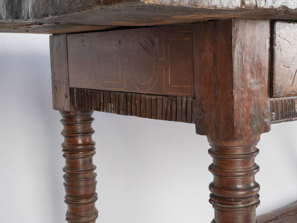Refined patina-finish console table