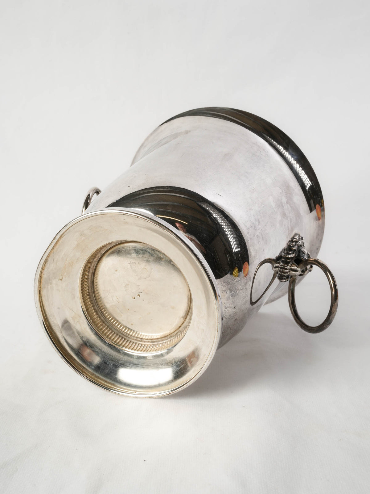 French Mid-20th-Century Silvered-Metal Cooler w/ Lion-Mask Ring Handles - 9½"