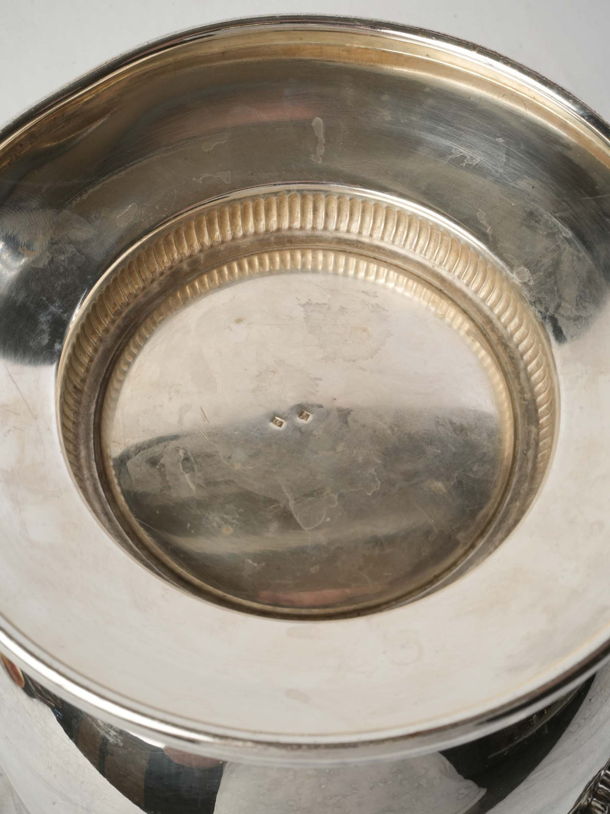 French Mid-20th-Century Silvered-Metal Cooler w/ Lion-Mask Ring Handles - 9½"
