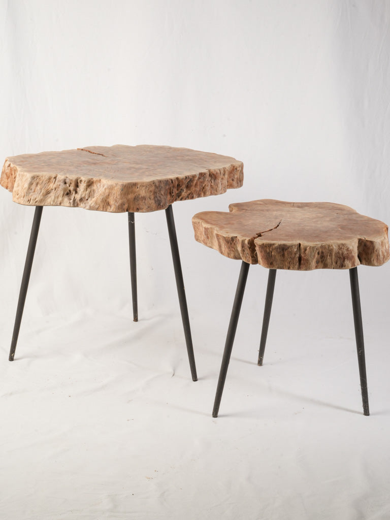 1960s French Organic Modern Nesting Tables w/ Natural Wood Tops - 24¾"