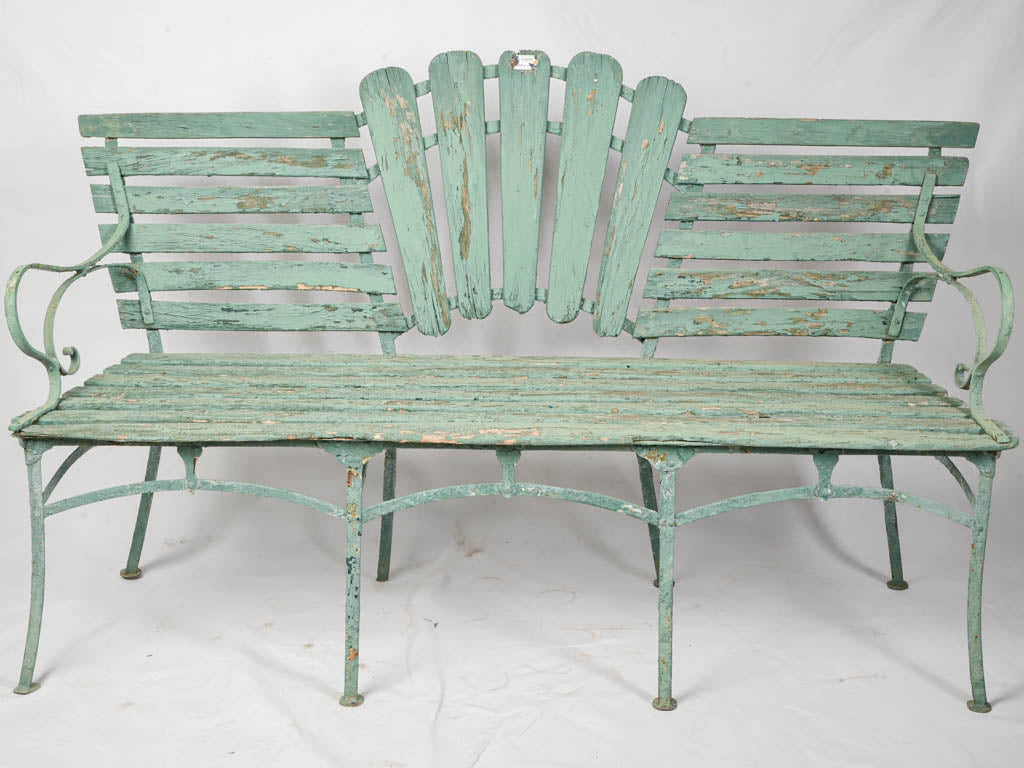 Distressed green Art Deco bench