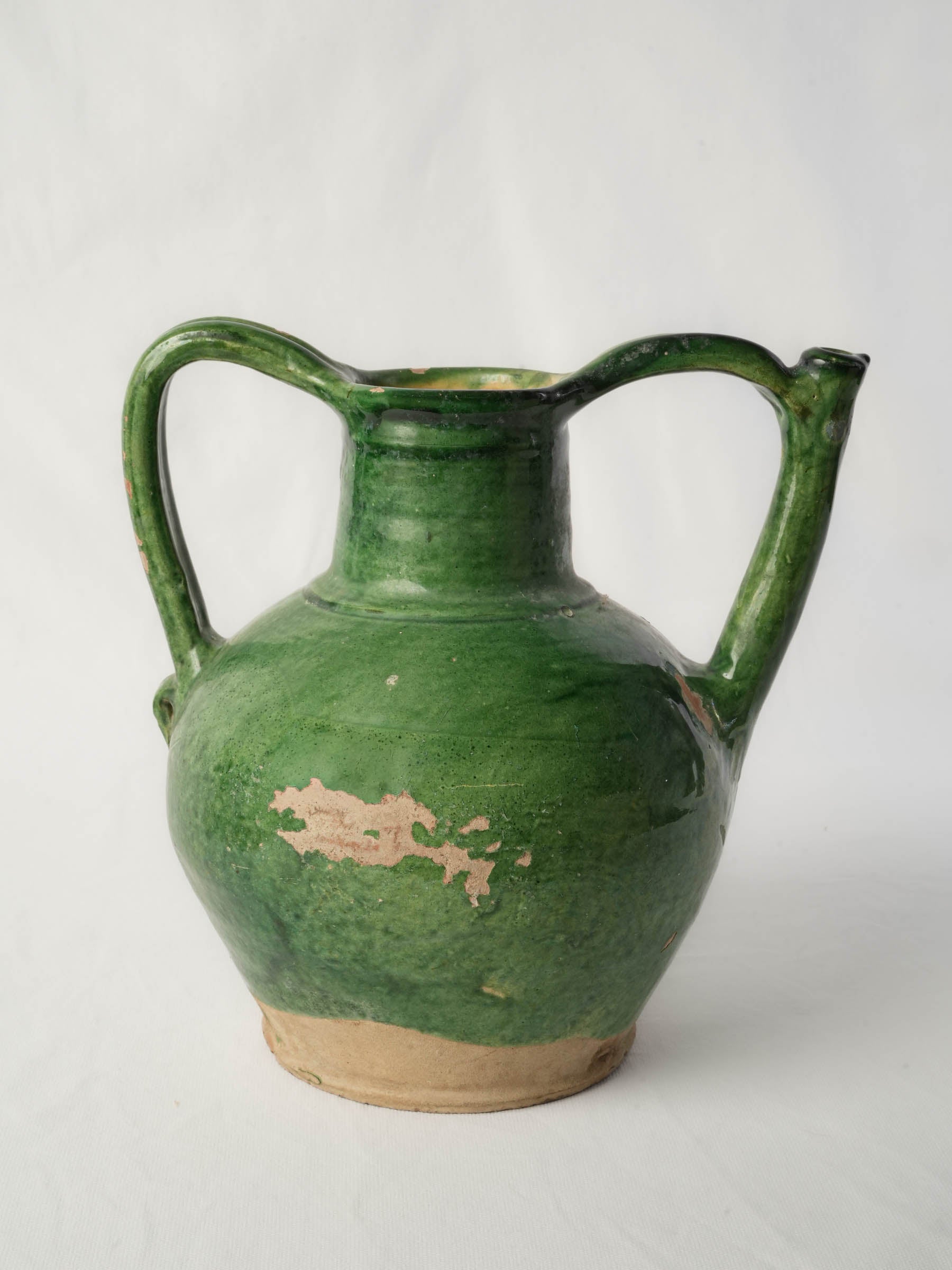 Antique French green-glazed orjol jug