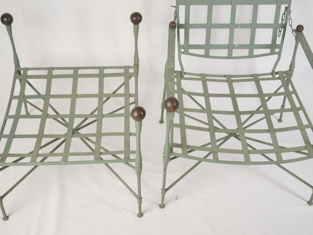 Sculptural Pair of 1950s Iron Reclining Loungers w/ Ottomans by Papperzini for Salterini