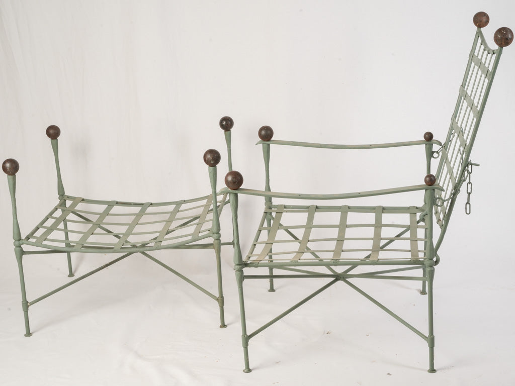 Sculptural Pair of 1950s Iron Reclining Loungers w/ Ottomans by Papperzini for Salterini