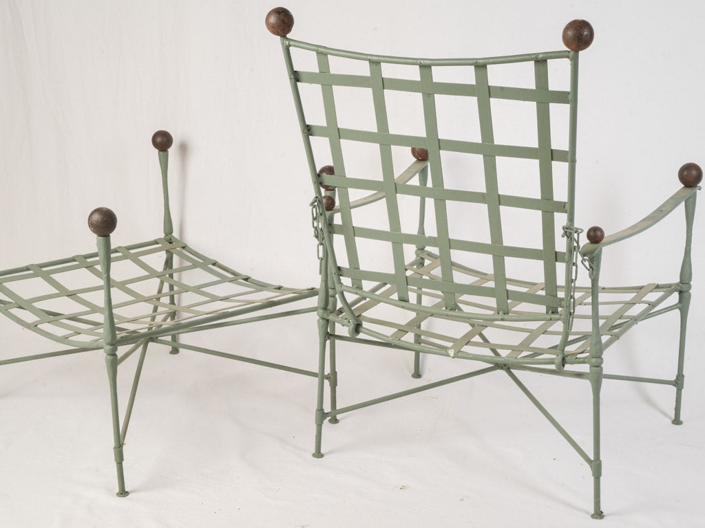 Sculptural Pair of 1950s Iron Reclining Loungers w/ Ottomans by Papperzini for Salterini