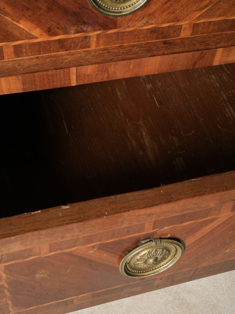 Rustic worn-veneer commode desk
