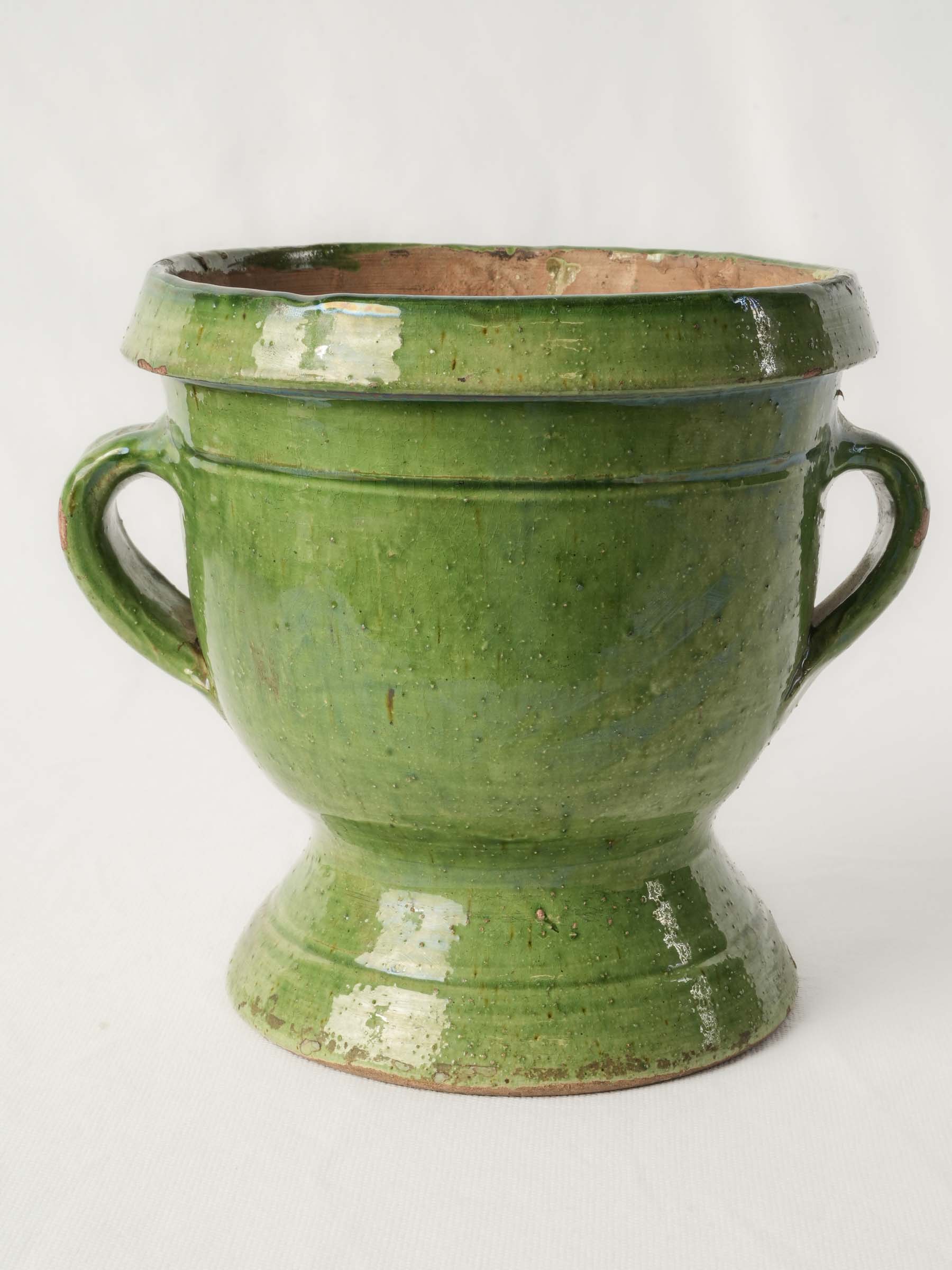 Rustic apple-green ceramic cachepot