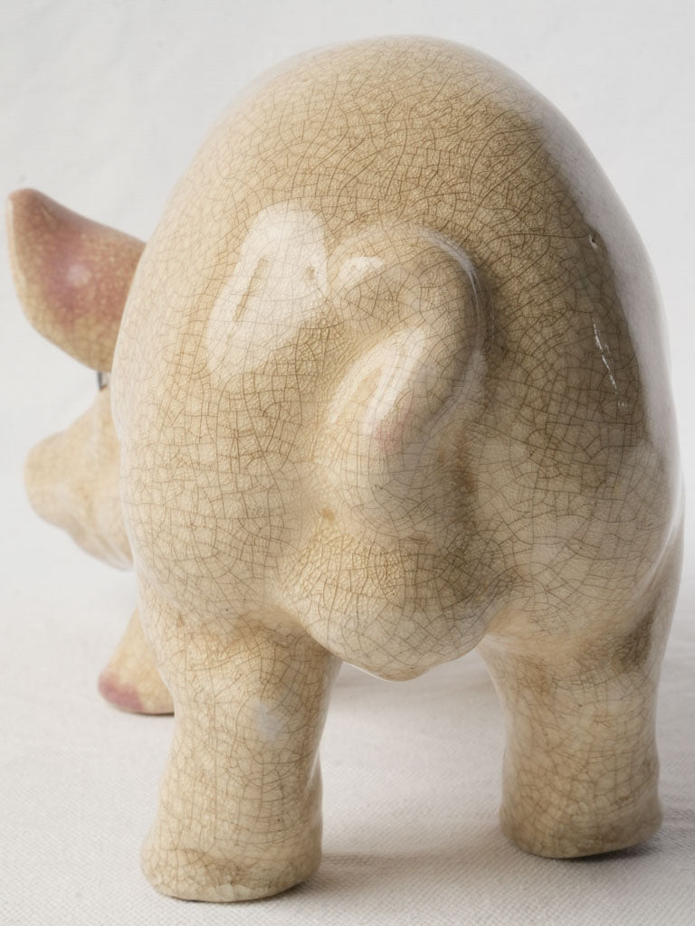Realistic Painted Eye Pig Sculpture
