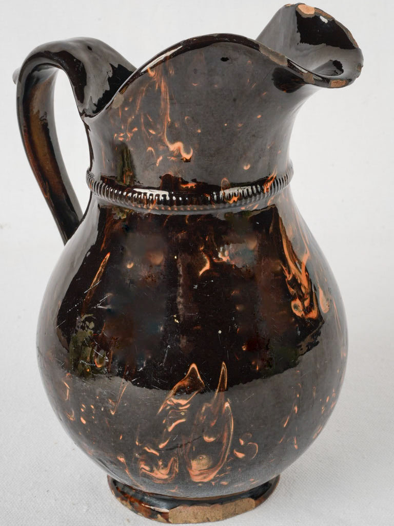 Late 19th-Century Glossy Brown Ceramic Pitcher From Auvillar - 9½"
