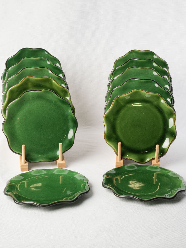 Artisanal green-glazed dessert plates