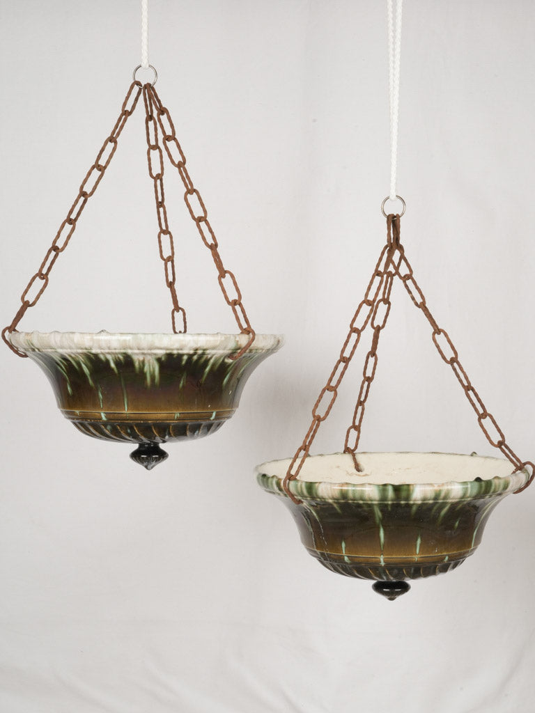 Vintage green-brown ceramic flower pots