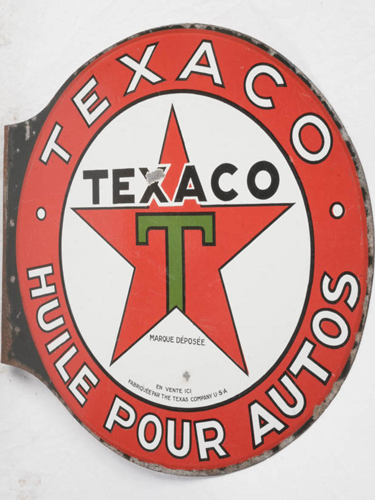 1950s Texaco Enamel Gas Station Sign in French - 22¾"