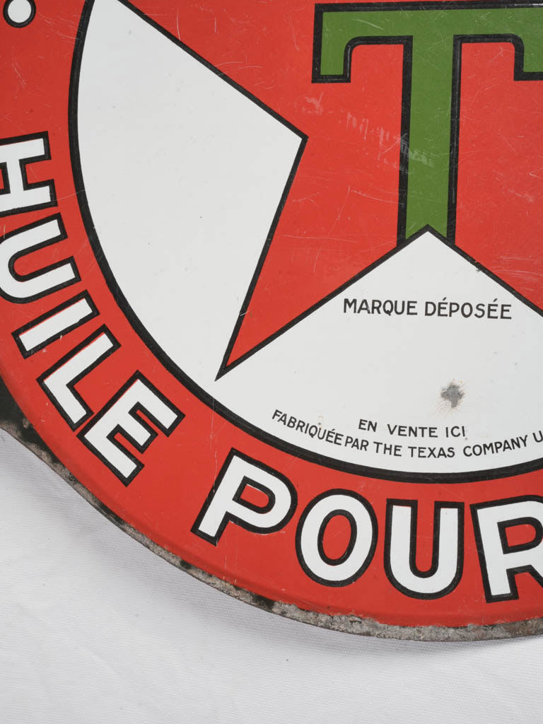 1950s Texaco Enamel Gas Station Sign in French - 22¾"
