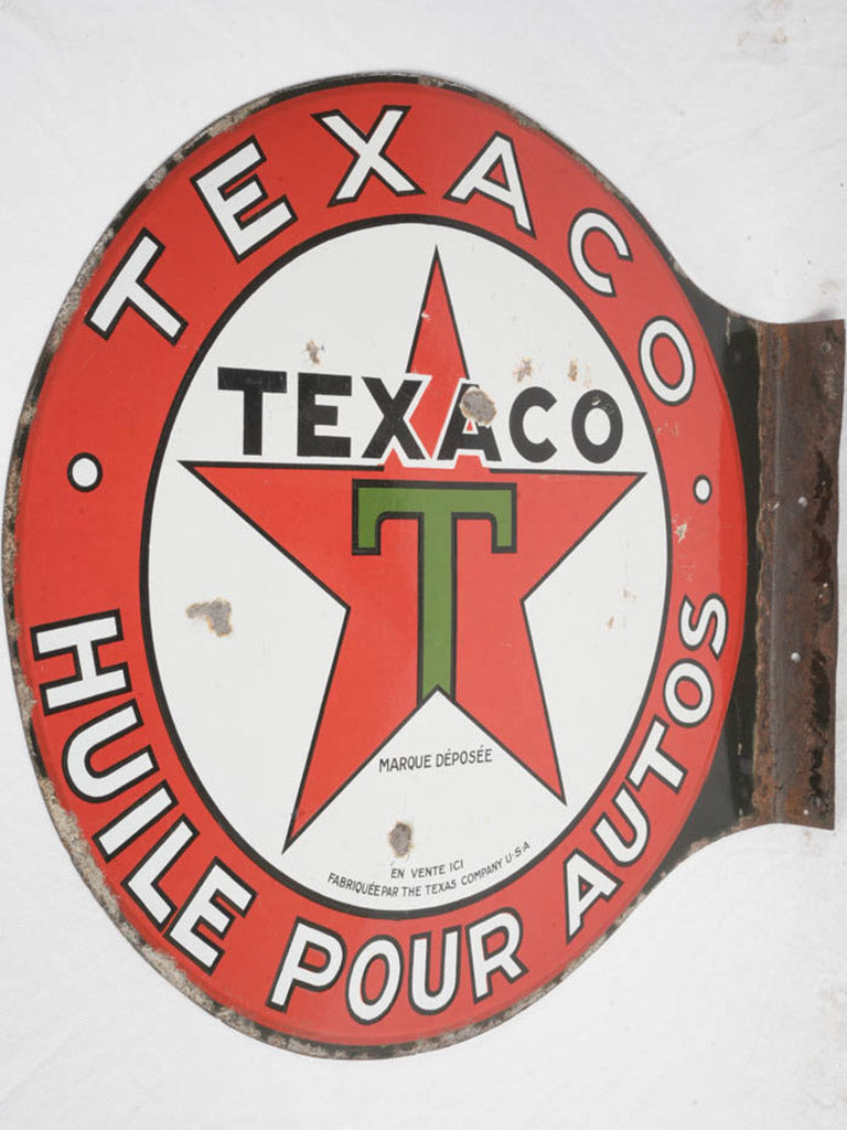 1950s Texaco Enamel Gas Station Sign in French - 22¾"