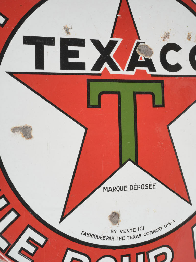 1950s Texaco Enamel Gas Station Sign in French - 22¾"