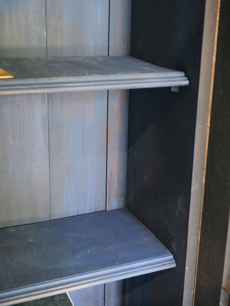 Compact Painted Bookcase w/ Glass Doors in Blue & Black c. 1880 - 78¼" x 47¼"