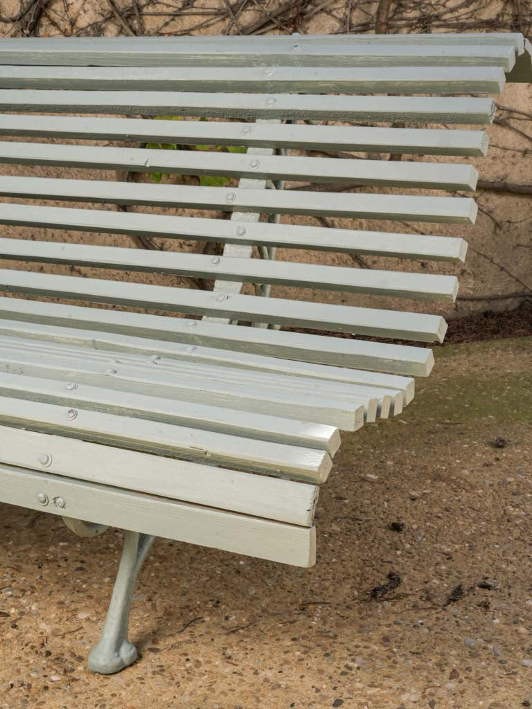 Antique French Wooden Slat & Cast Iron Garden Bench in Sage Green Finish - 82¼"