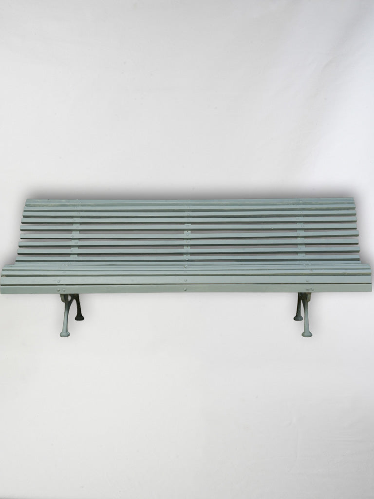 Antique French Wooden Slat & Cast Iron Garden Bench in Sage Green Finish - 82¼"