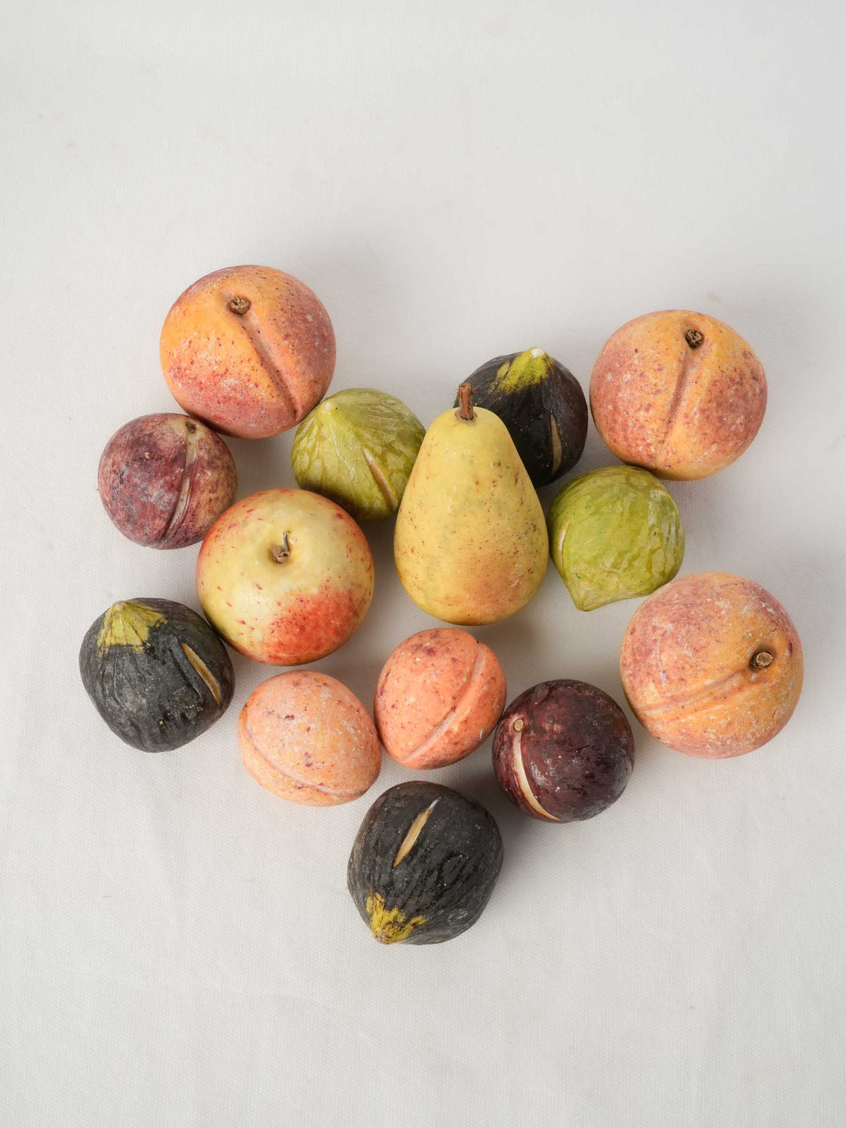 Set of 14 Italian Trompe-l’Oeil Hand-Painted Stone Fruits