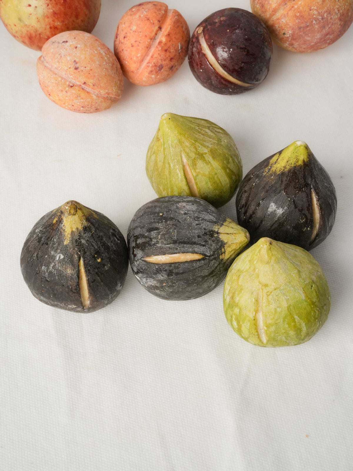 Set of 14 Italian Trompe-l’Oeil Hand-Painted Stone Fruits