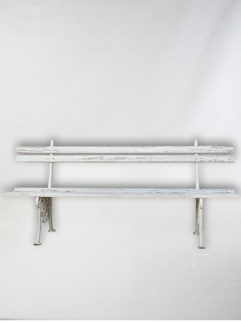 Antique French Cast Iron & Wood Garden Bench w/ Weathered White Finish - 78¾"