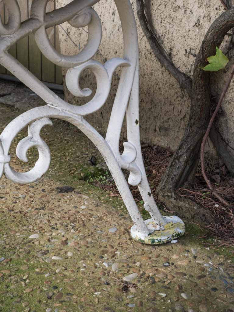 Antique French Cast Iron & Wood Garden Bench w/ Weathered White Finish - 78¾"