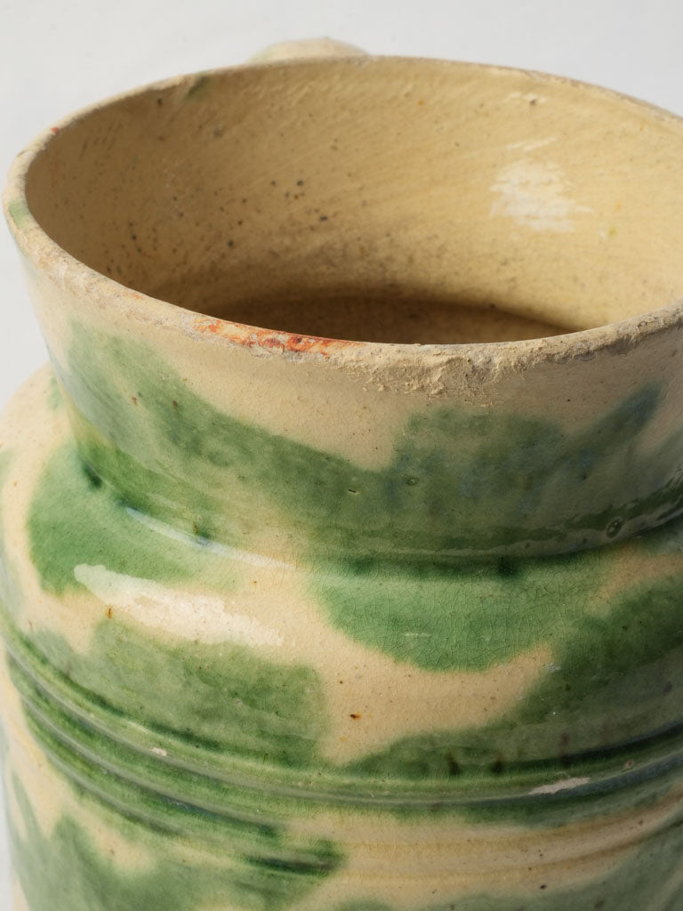 Early 20th Century Dieulefit Pottery Pitcher in Mottled Moss Green Glaze 8"