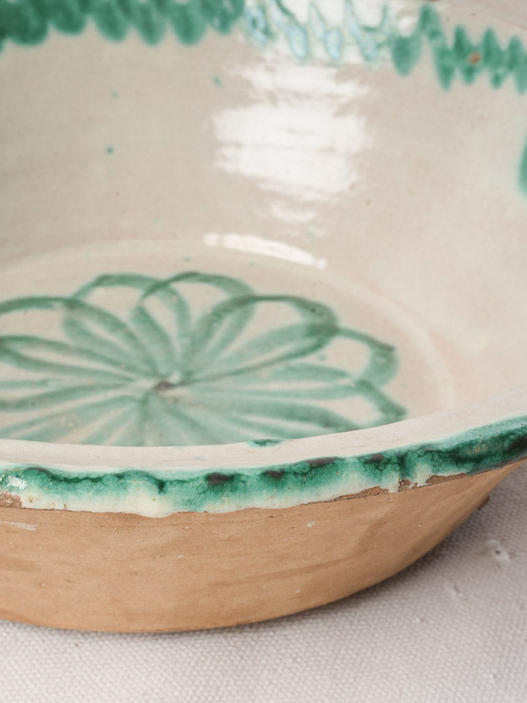 Late 19th Century Small Spanish Lebrillo Bowl w/ Green Floral Decoration - 11¾"