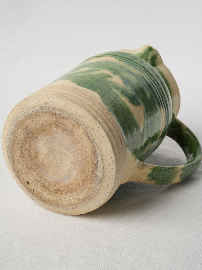 Early 20th Century Dieulefit Pottery Pitcher in Mottled Moss Green Glaze 8"