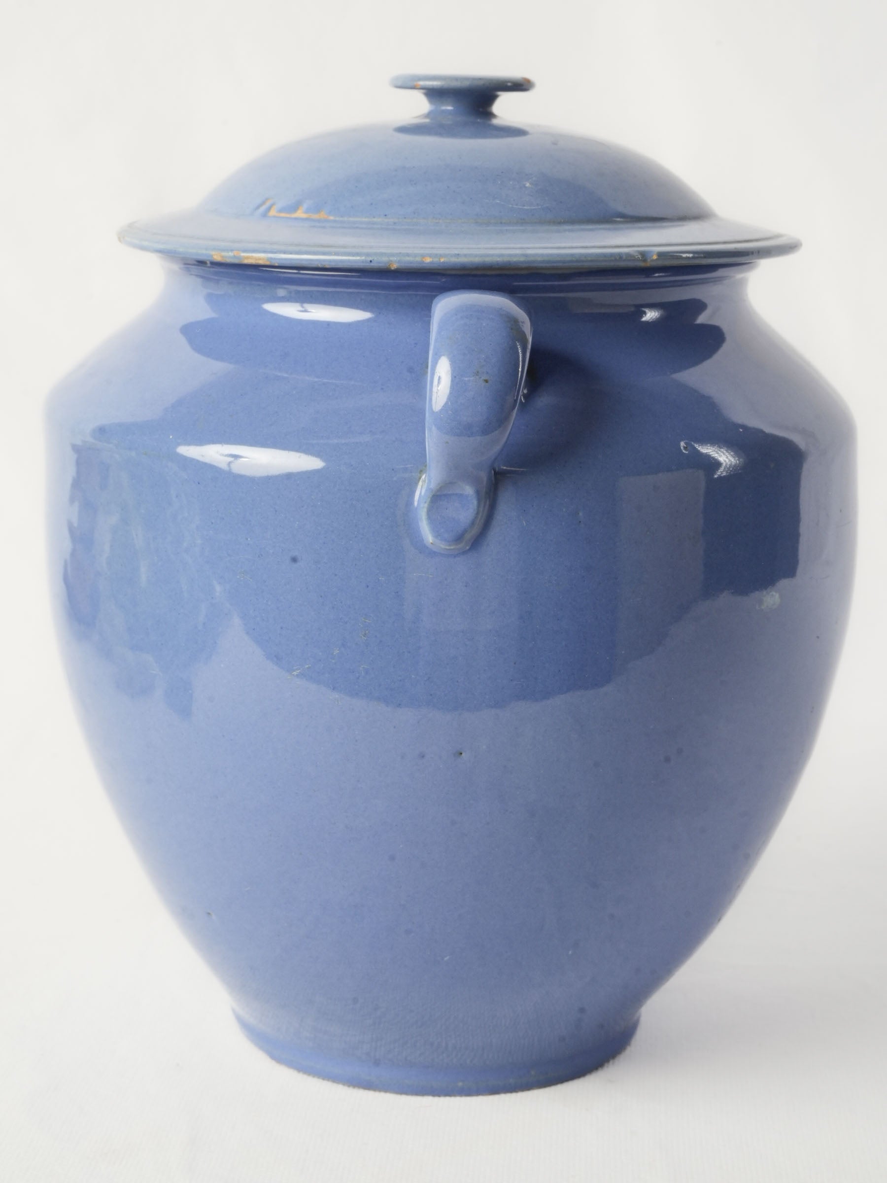 Blue-glazed French confit pot