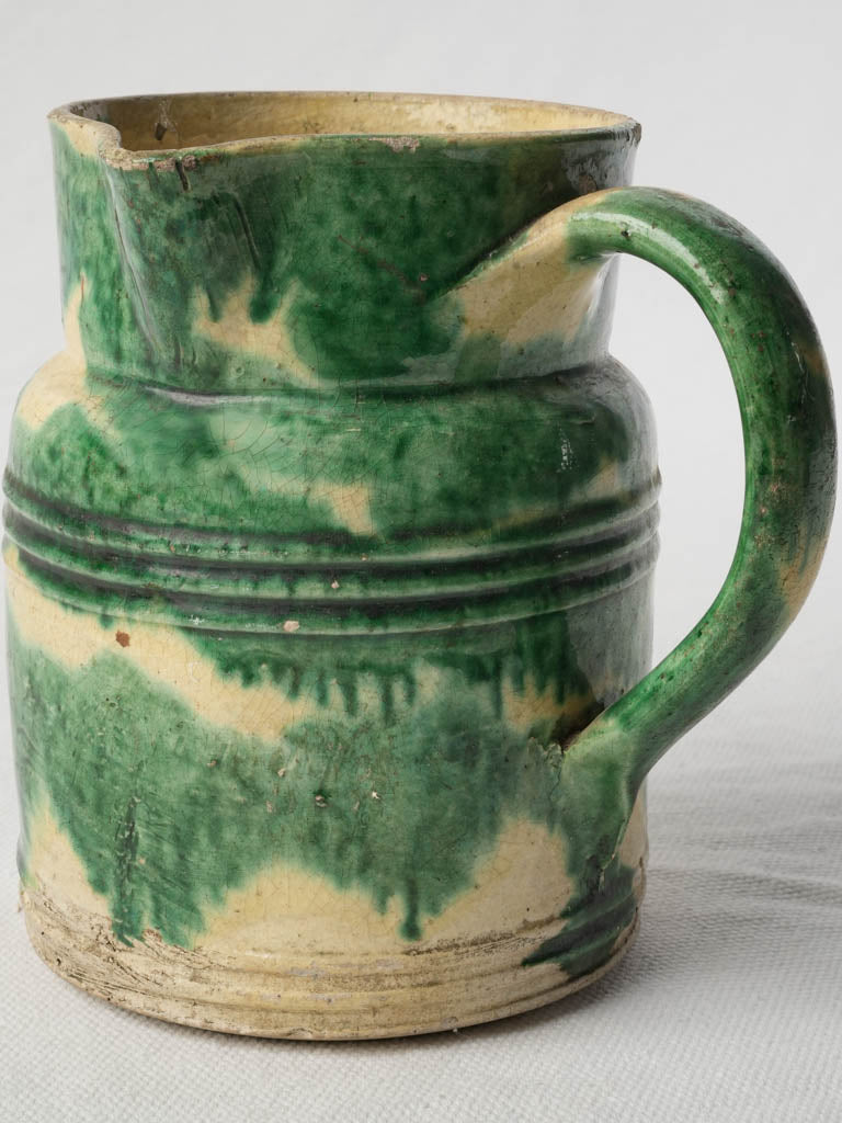 Vintage moss-green pottery pitcher