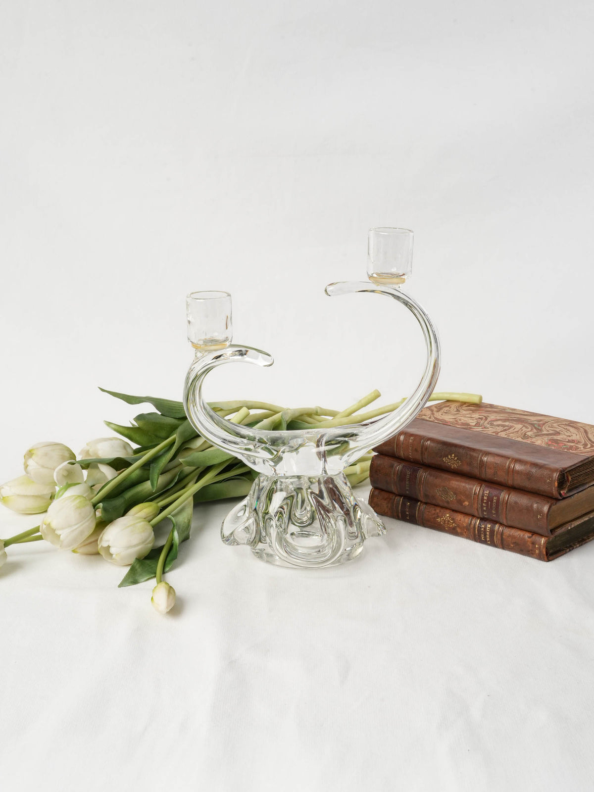 Vintage Clear Glass Double-Arm Candleholder - 11"