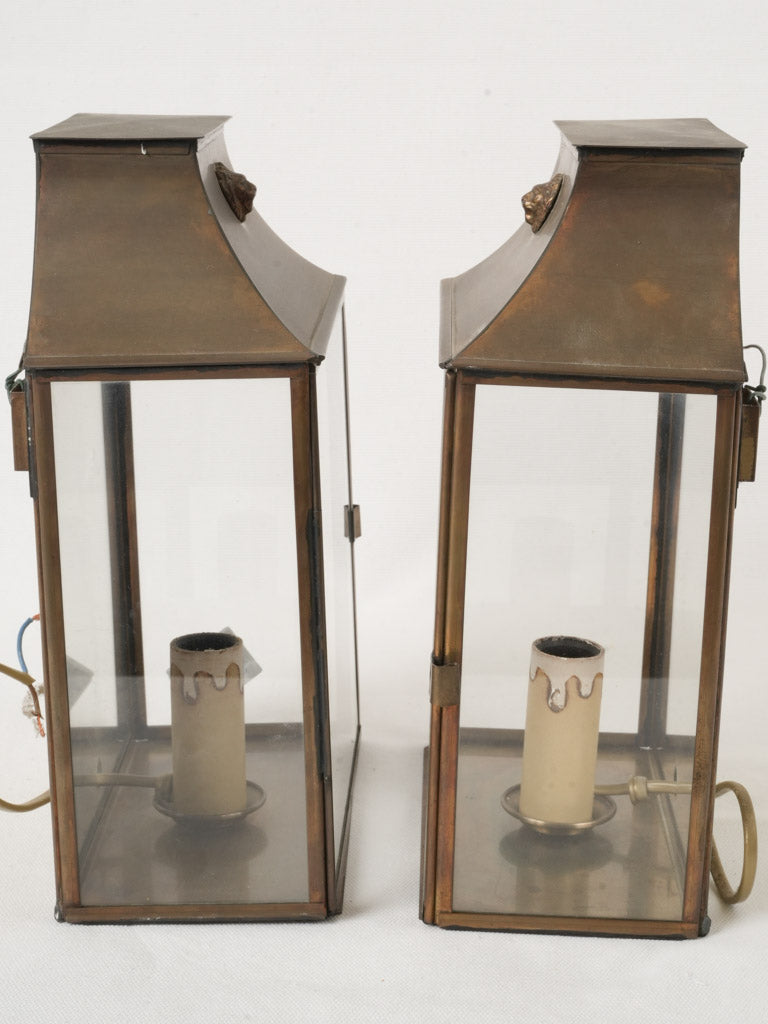 Classic aged brass lantern pair