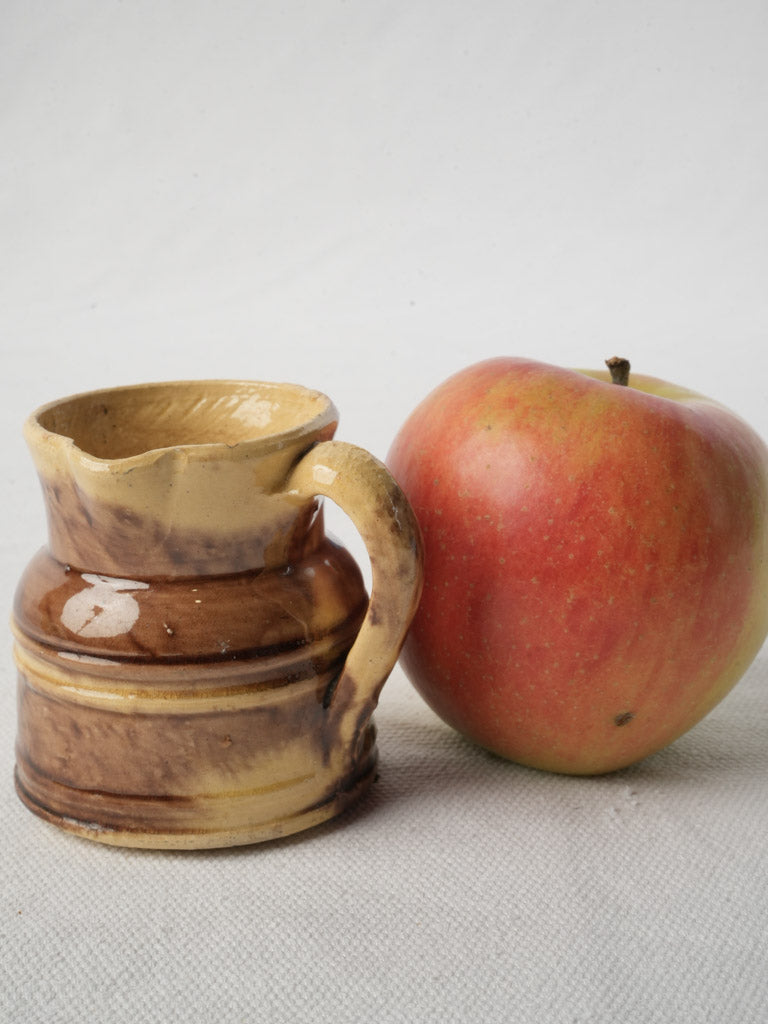 Miniature Dieulefit Ceramic Creamer w/ Glossy Honey Brown Glaze - 2¾"