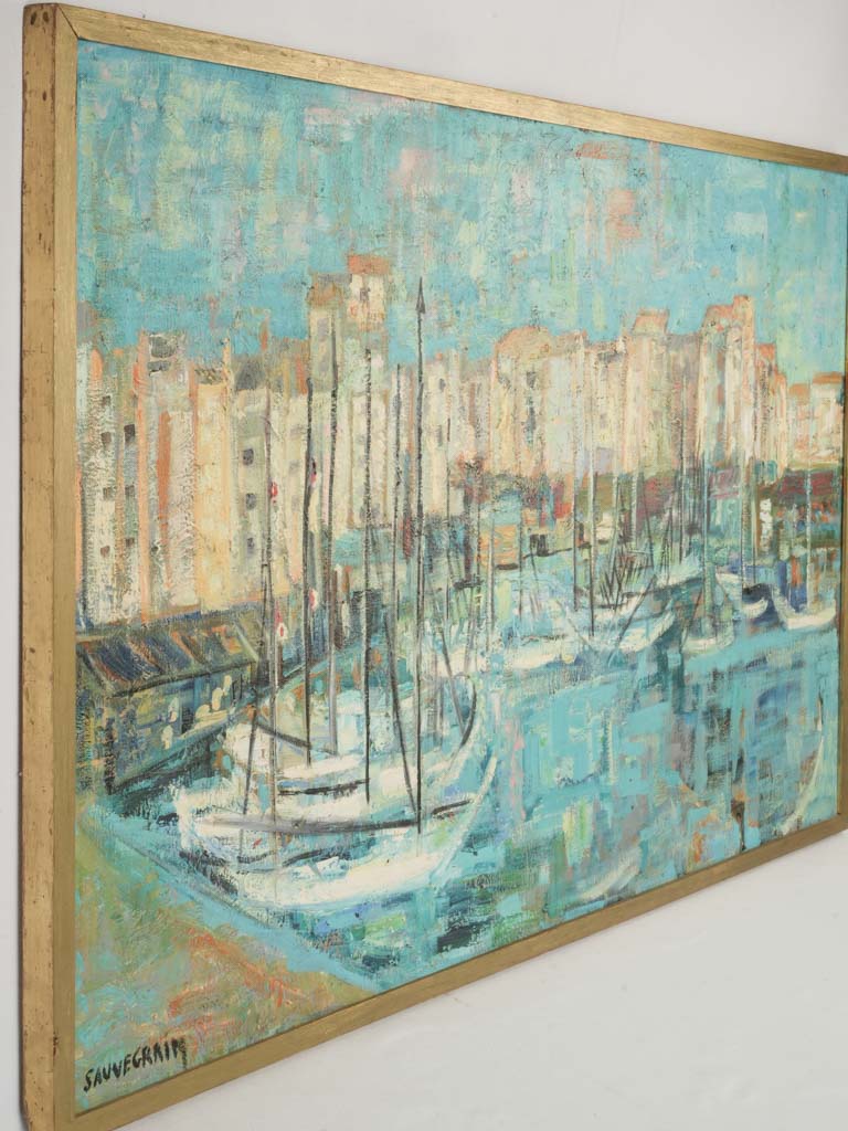 Energetic almost abstract harbor scene