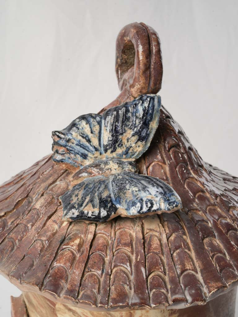 Mid-Century Agateware Fairy Cottage Birdhouse - 13"