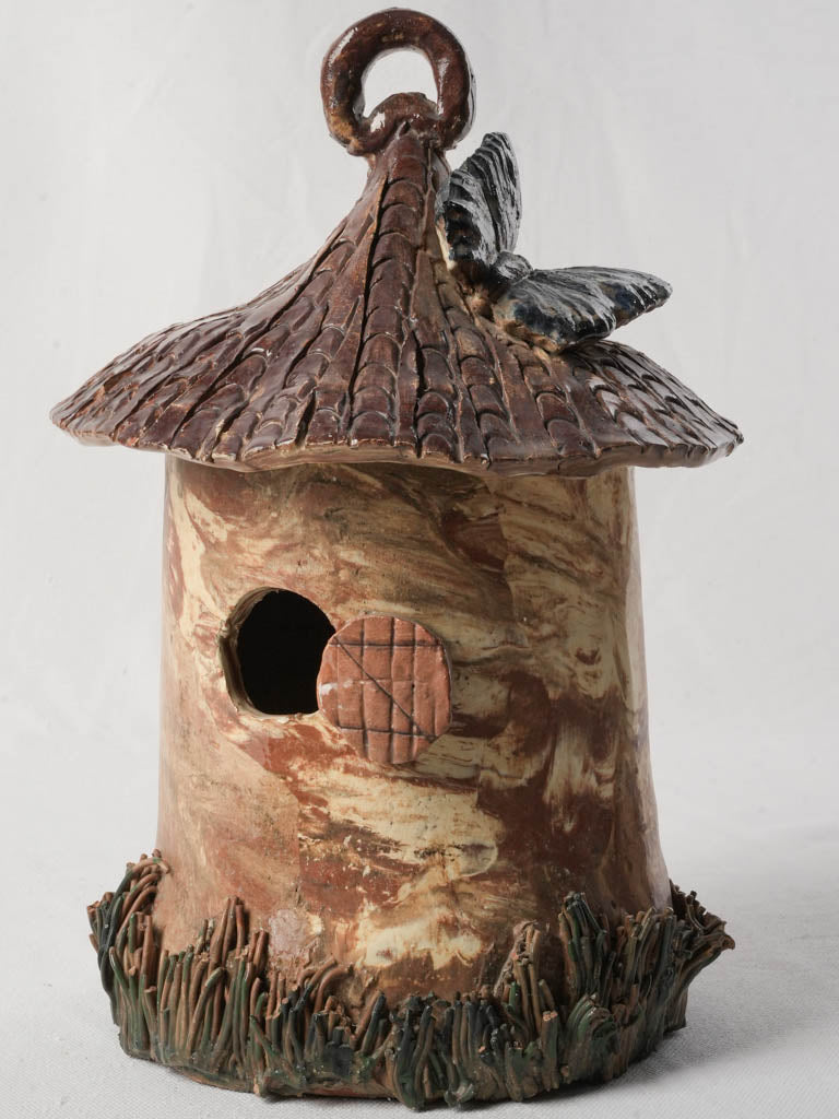 Mid-Century Agateware Fairy Cottage Birdhouse - 13"