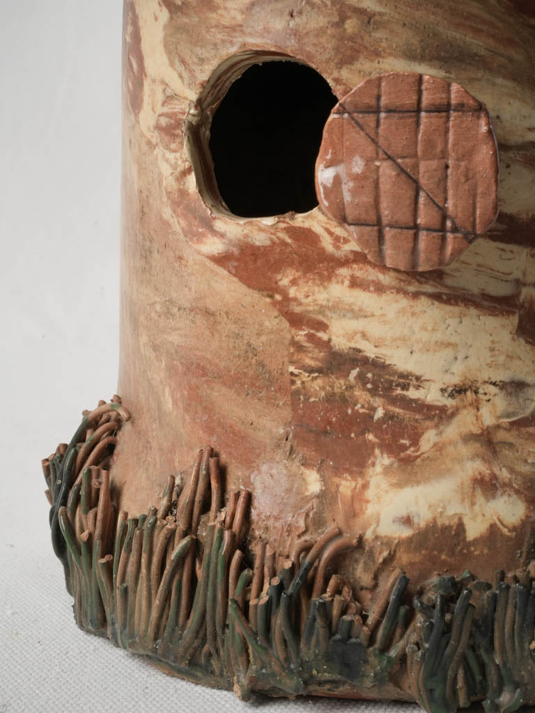 Mid-Century Agateware Fairy Cottage Birdhouse - 13"