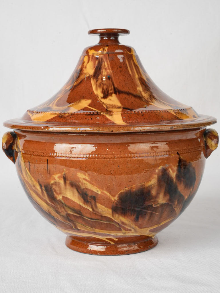 Elegant Early-20th Century Soup Tureen w/ Jaspé Glaze - 11"