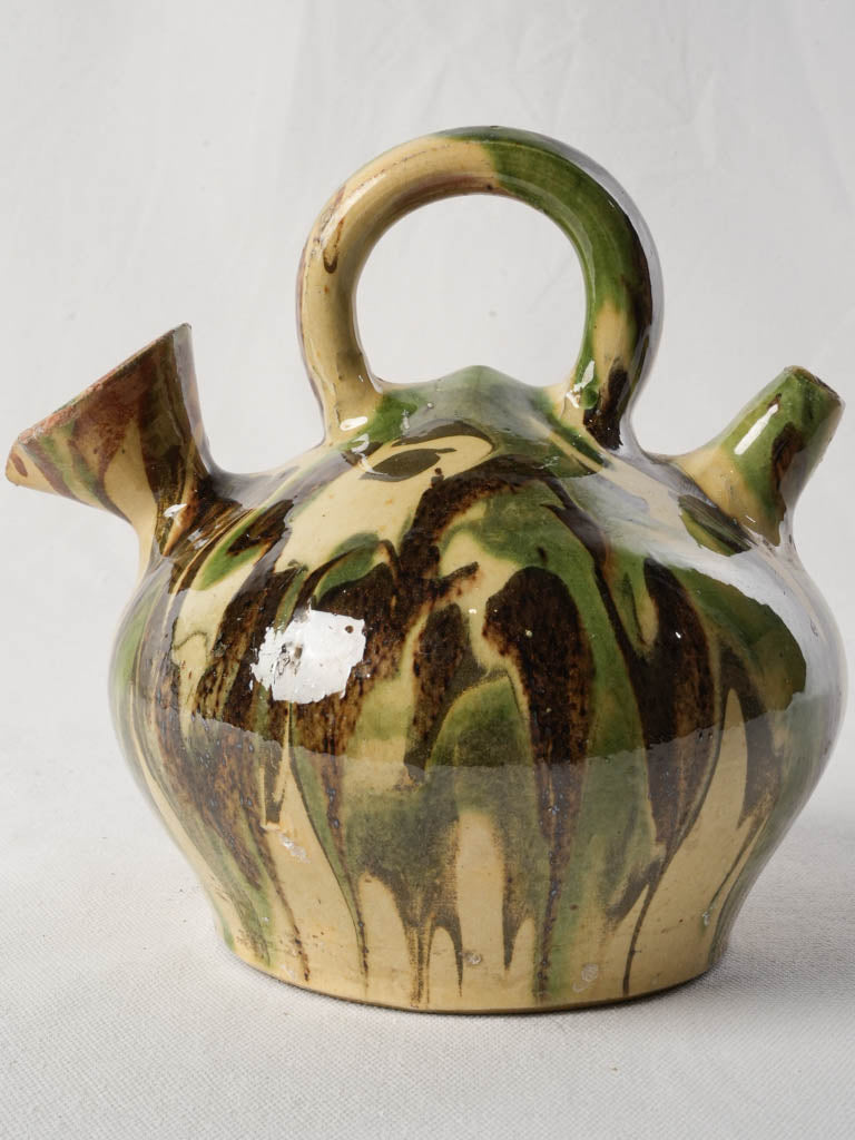 Vintage Kanti Water Pitcher w/ Glossy Marbled Glaze - 8"