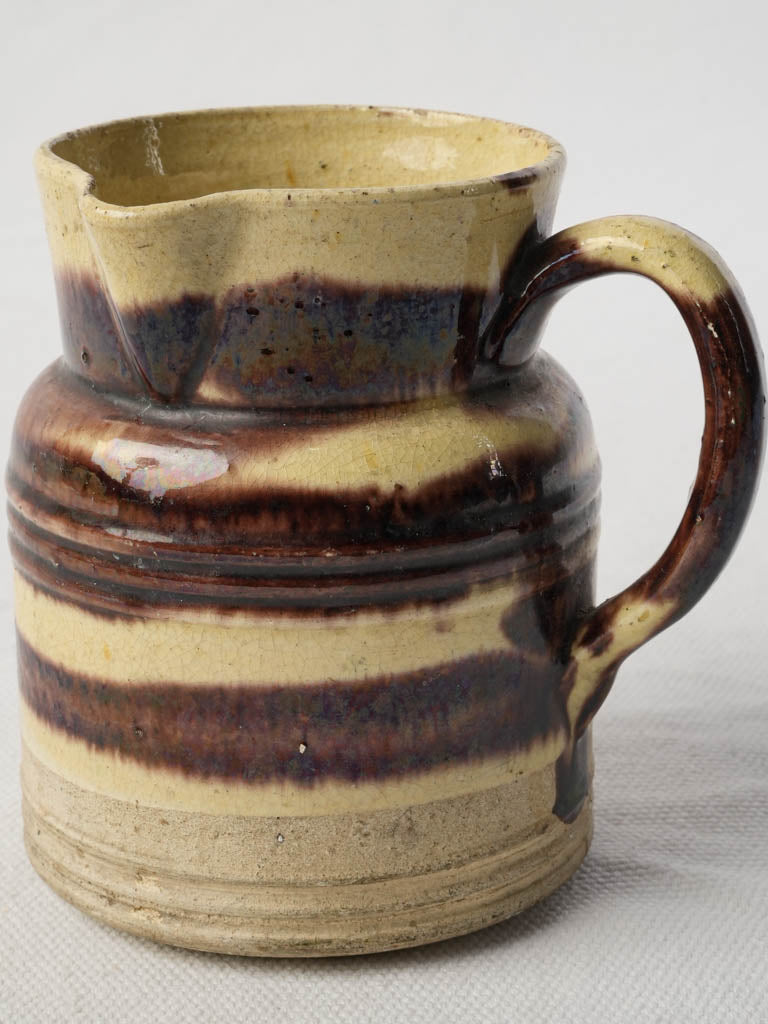 Petite Dieulefit Ceramic Creamer w/ Ringed Chocolate Glaze - 4"