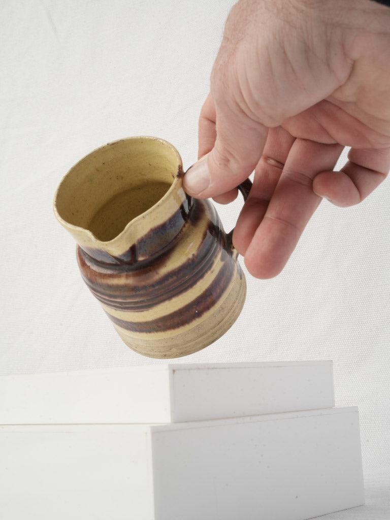 Petite Dieulefit Ceramic Creamer w/ Ringed Chocolate Glaze - 4"