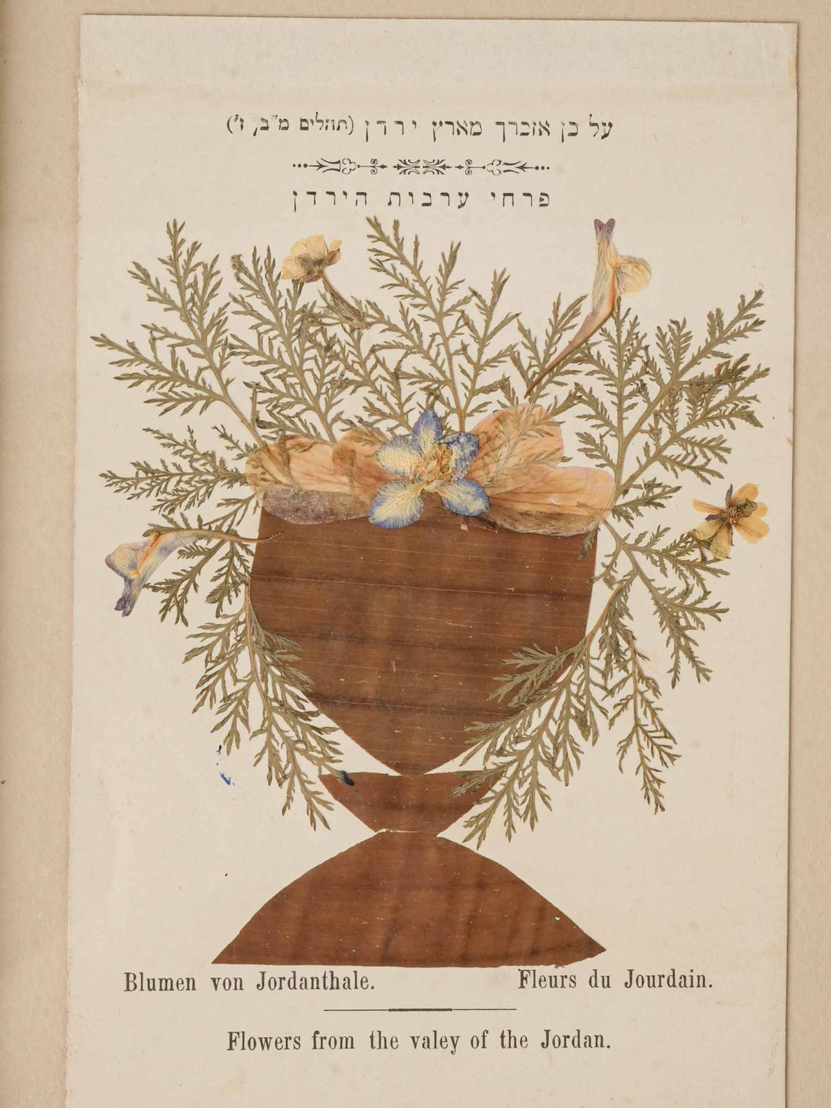 Set of Three Antique Pressed-Flower Compositions from Hebron, Siloah and the Jordan Valley - 9 x 6¾"