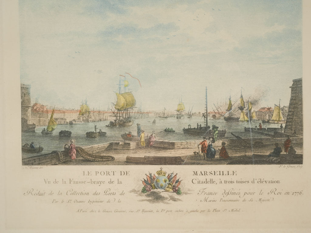 Elegant vintage harbor engravings collection